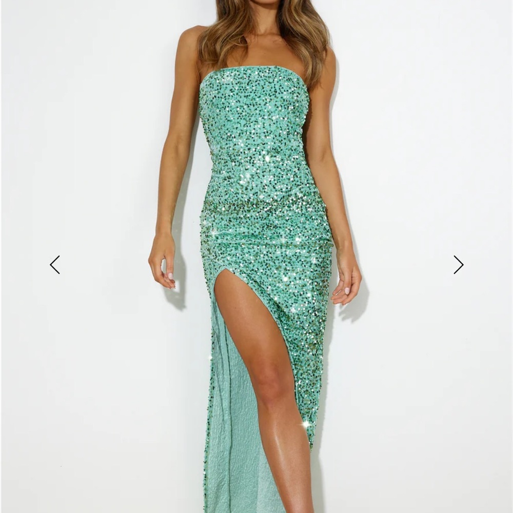 Elegant Sequin Strapless Maxi Dress - Mint Green